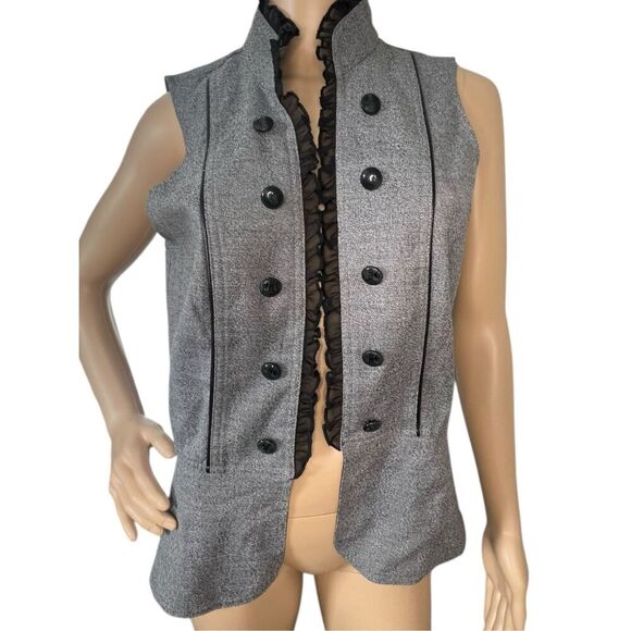 Vanity Grey and Black Ruffled Open Vest With Button Details - Picture 1 of 4